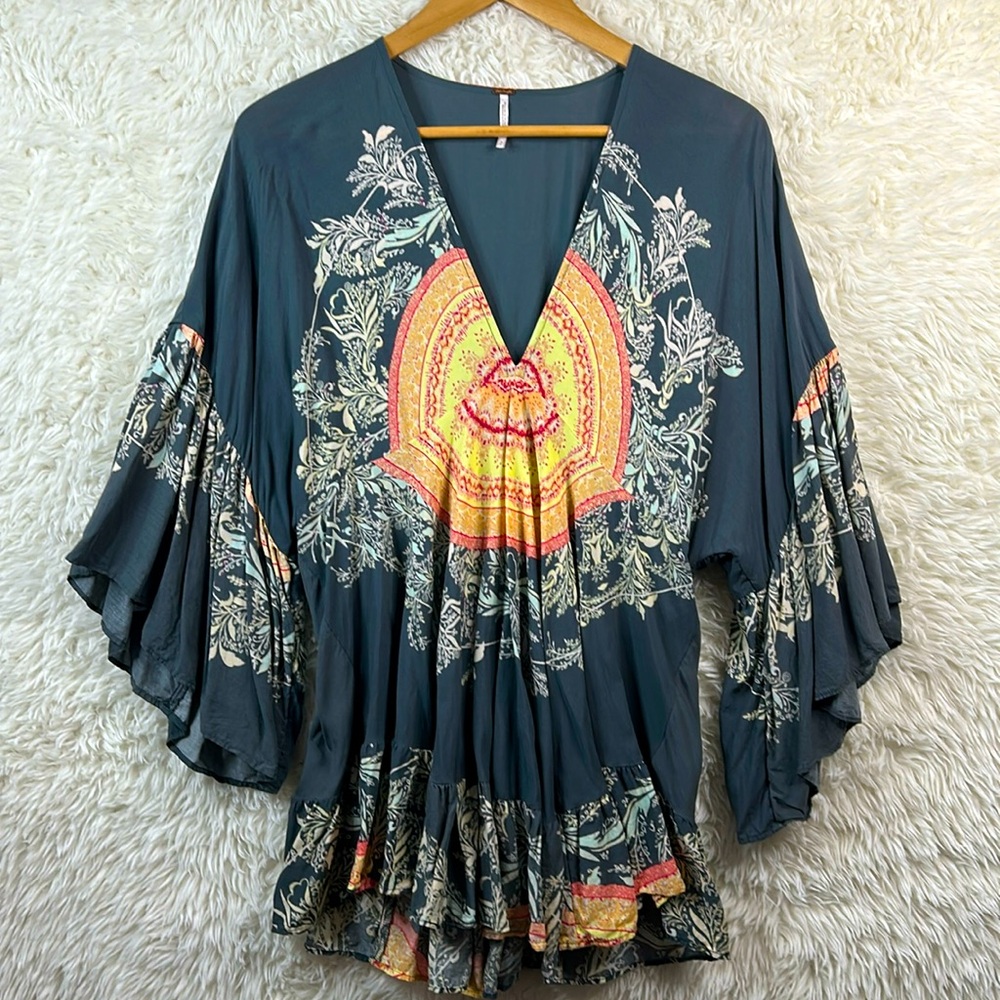 Free People Sunset Dreams boho v-neck blouse/tunic/top.
